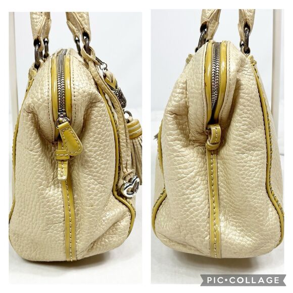 Brighton Metallic Cream Pebbled Leather Dual Handle Satchel U197302 Tassel Charm - Picture 6 of 14